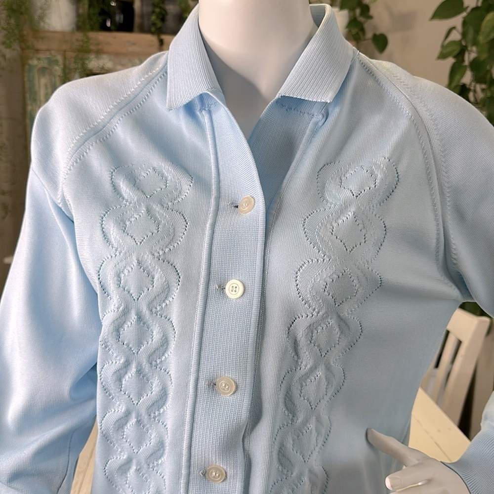 Vintage 1970s SILAN TREVIRA made in Italy, grandmacore baby blue cardigan sm - Picture 4 of 12